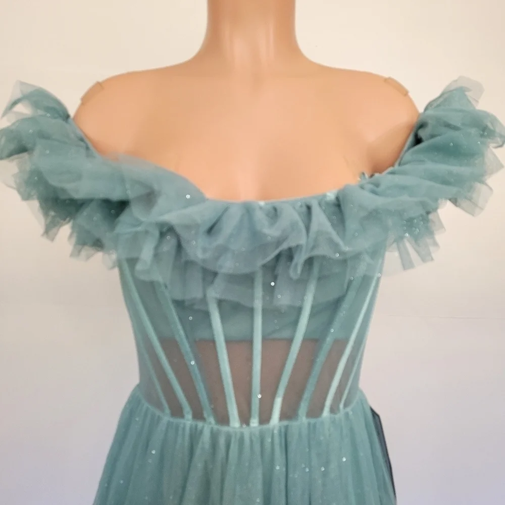Say Yes to the Prom Glitter Tulle Off The Shoulder Gown Size 13 - Picture 5 of 13